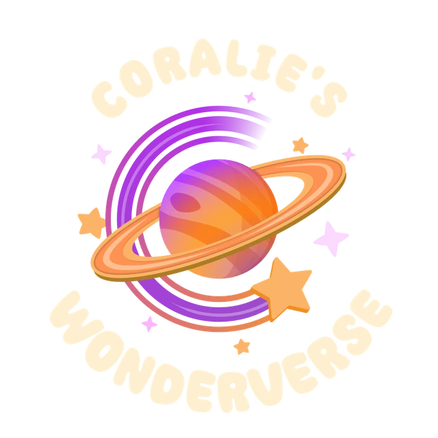 Coralie's Wonderverse logo: a purple and orange ringed planet surrounded by stars